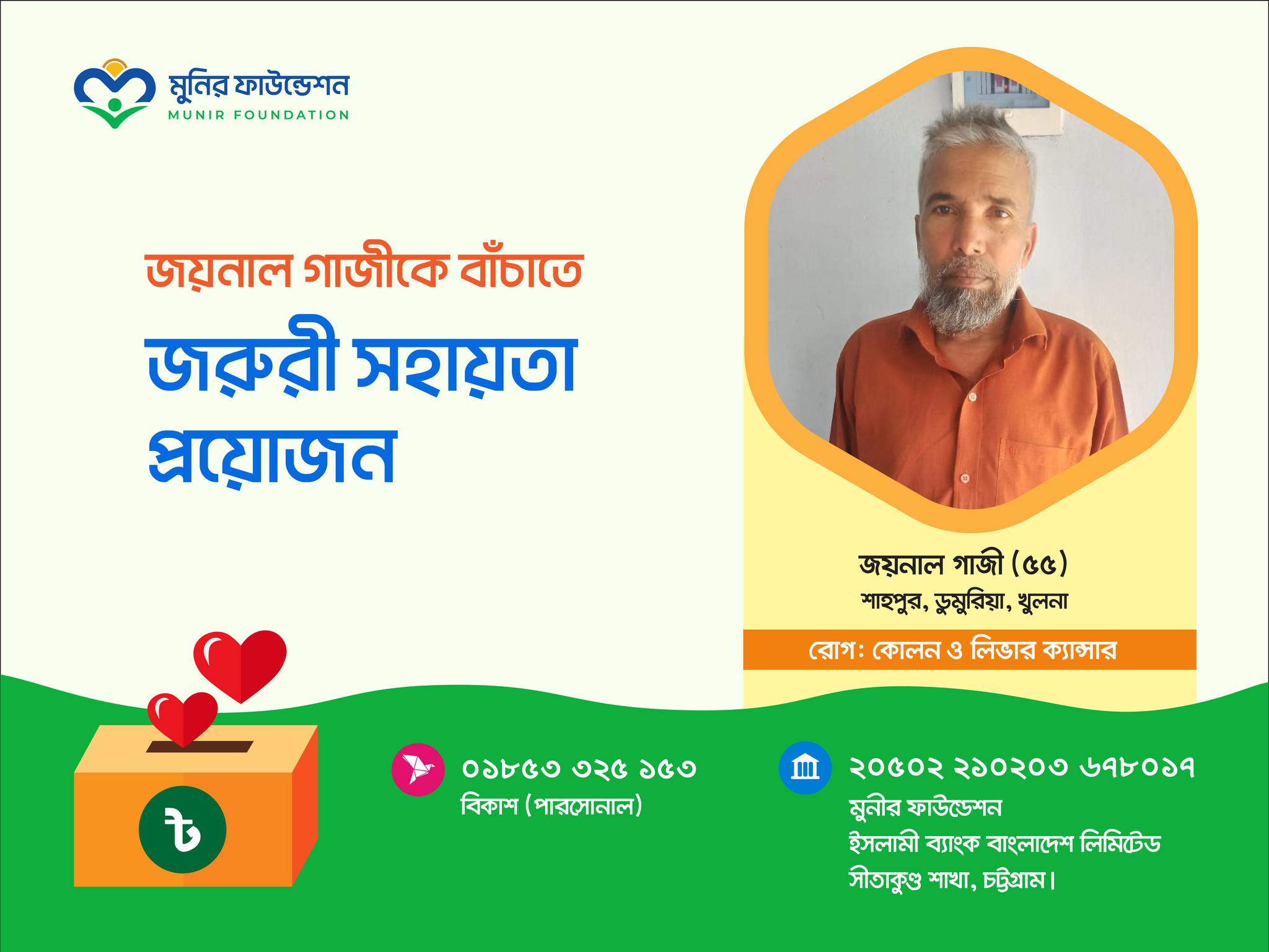 একজন বিপদগ্রস্ত সন্তান সোহাগ গাজী তার বাবার জন্যে সাহায্যের আবেদন করেছেন (CF-0074)